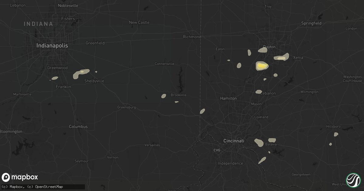 Hail map in Brookville, IN on August 7, 2026