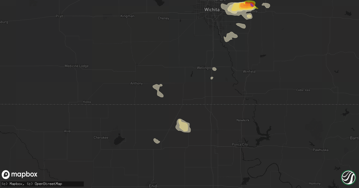 Hail map in Caldwell, KS on August 7, 2026