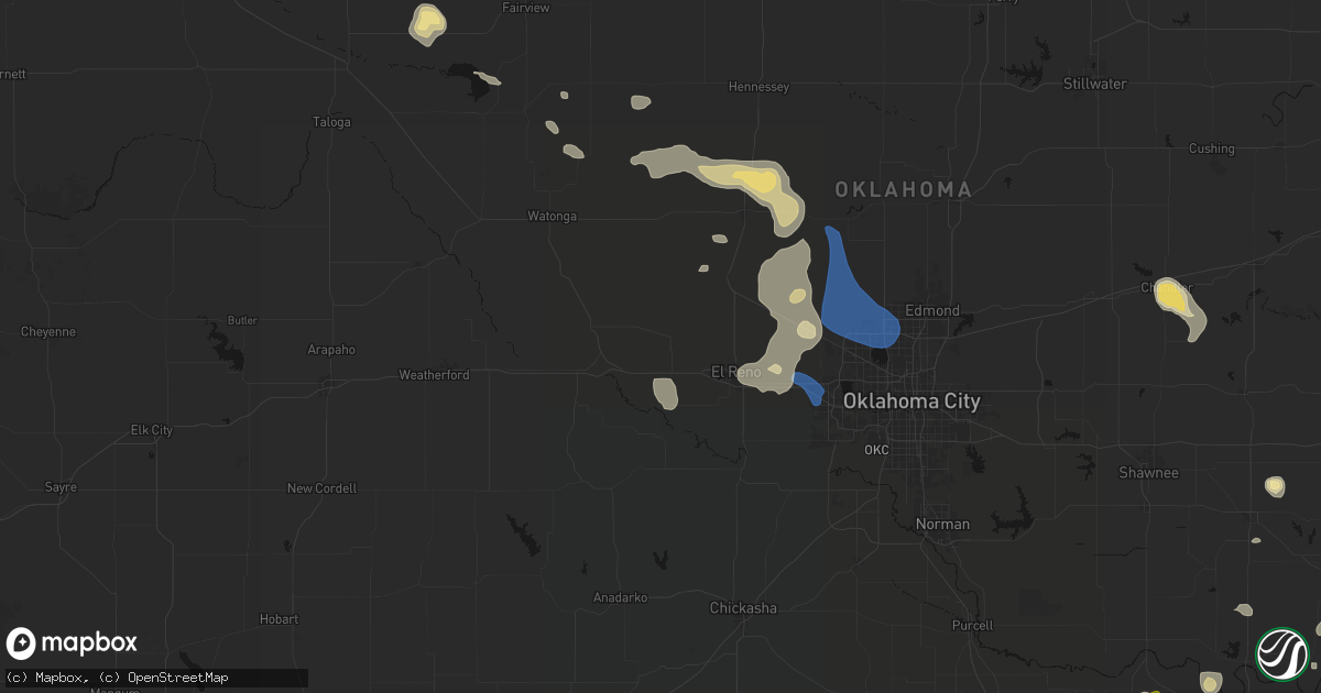 Hail map in Calumet, OK on August 7, 2026