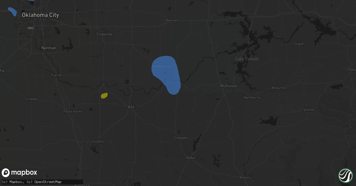 Hail map in Calvin, OK on August 7, 2026