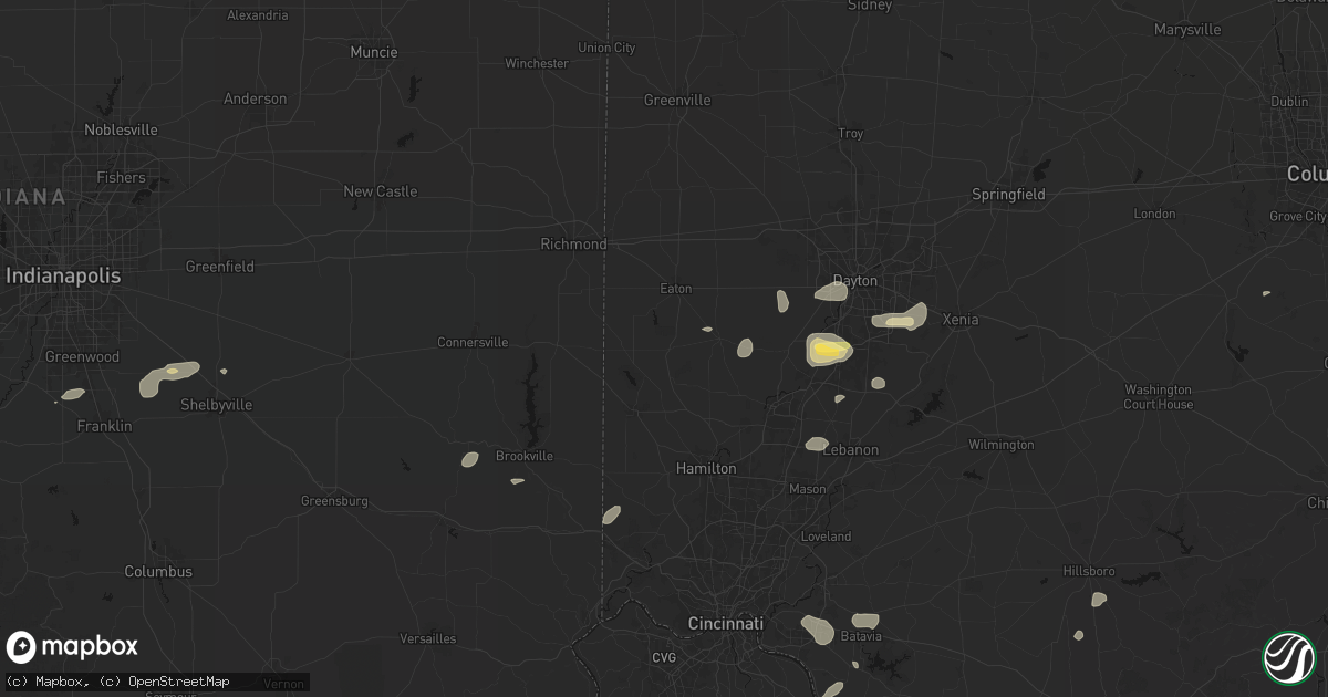 Hail map in Camden, OH on August 7, 2026