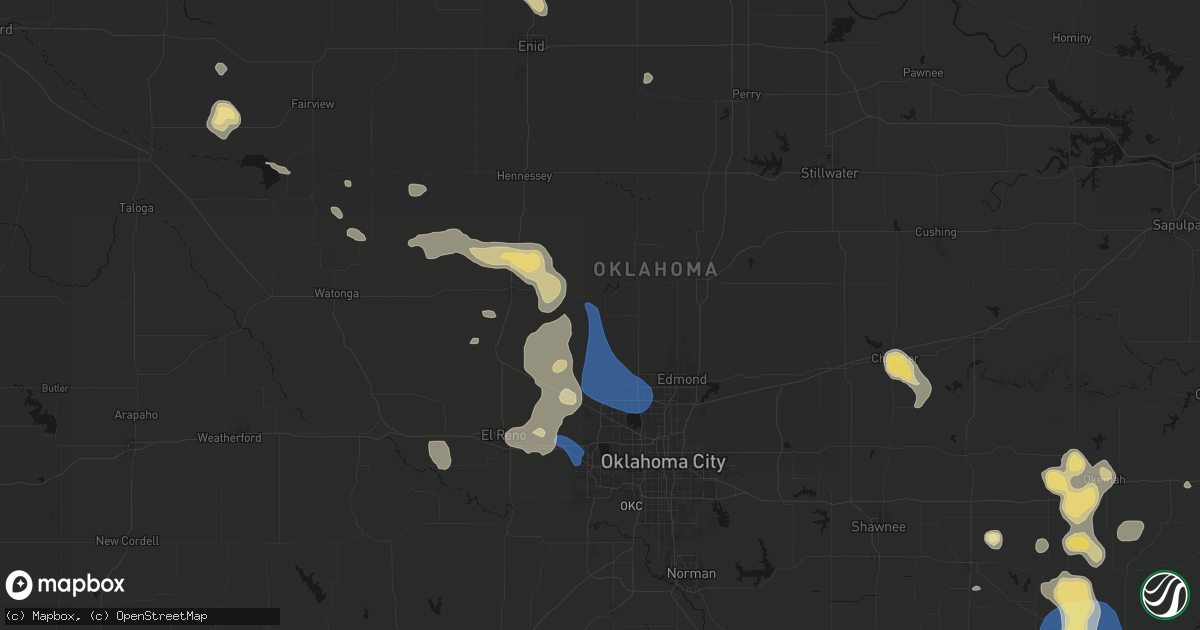 Hail map in Cashion, OK on August 7, 2026