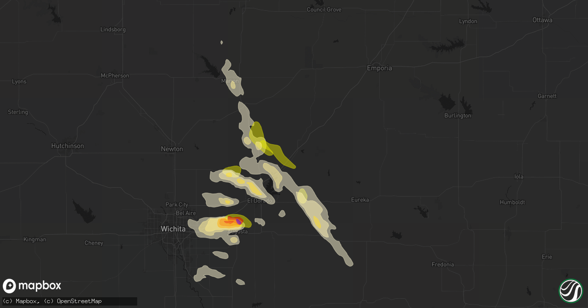 Hail map in Cassoday, KS on August 7, 2026