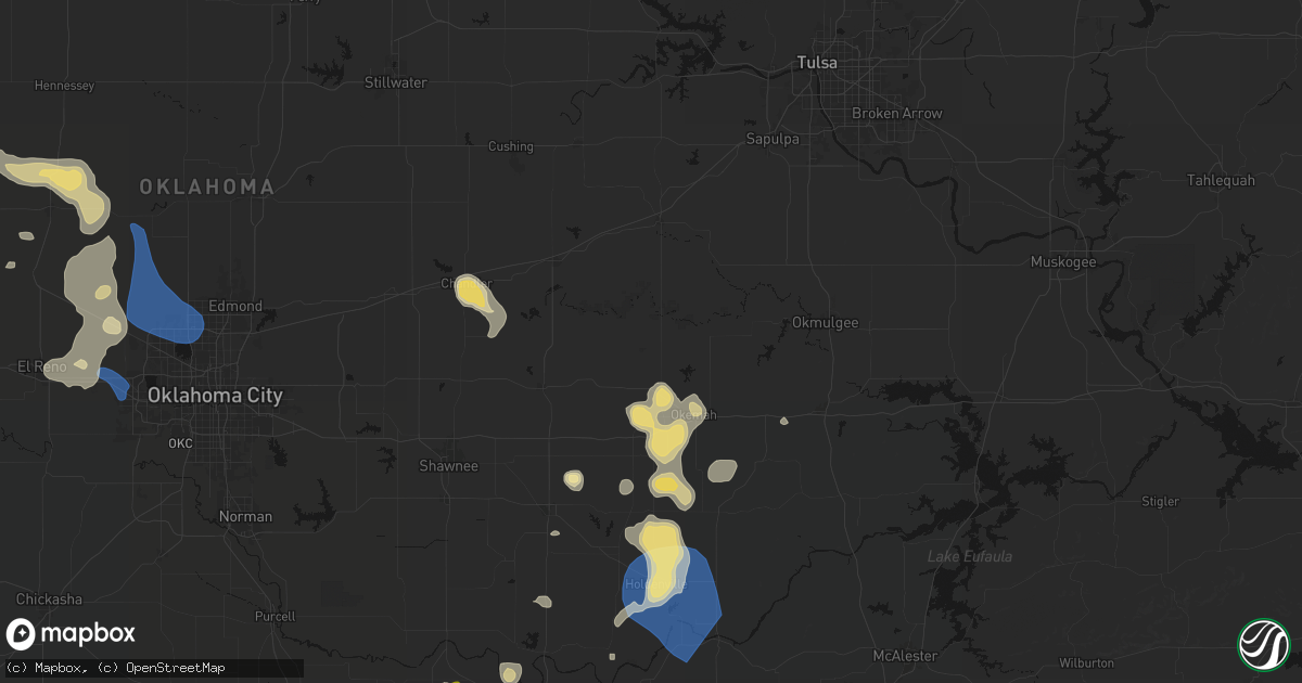 Hail map in Castle, OK on August 7, 2026
