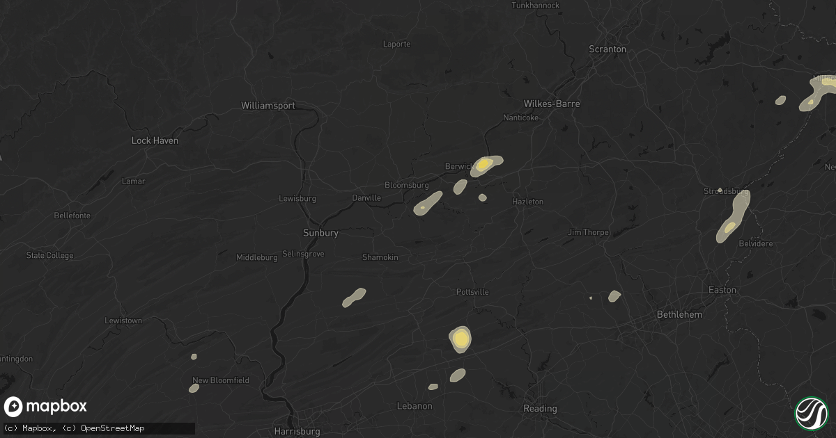 Hail map in Catawissa, PA on August 7, 2026