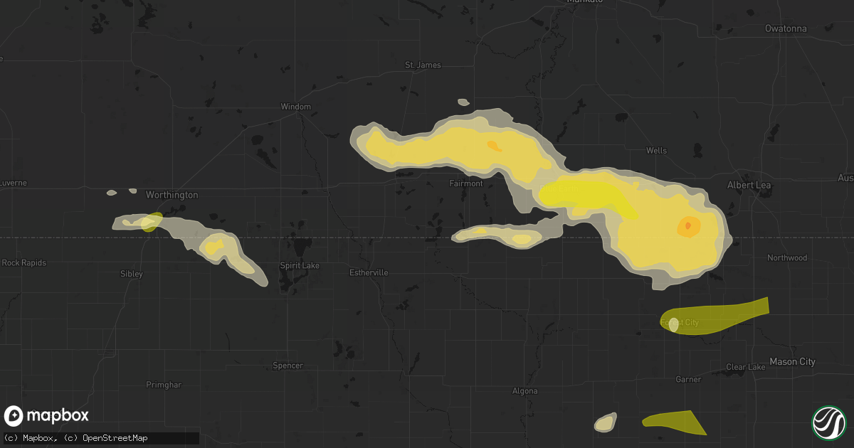 Hail map in Ceylon, MN on August 7, 2026
