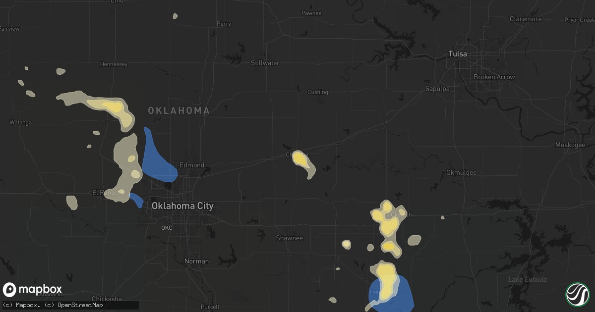 Hail map in Chandler, OK on August 7, 2026