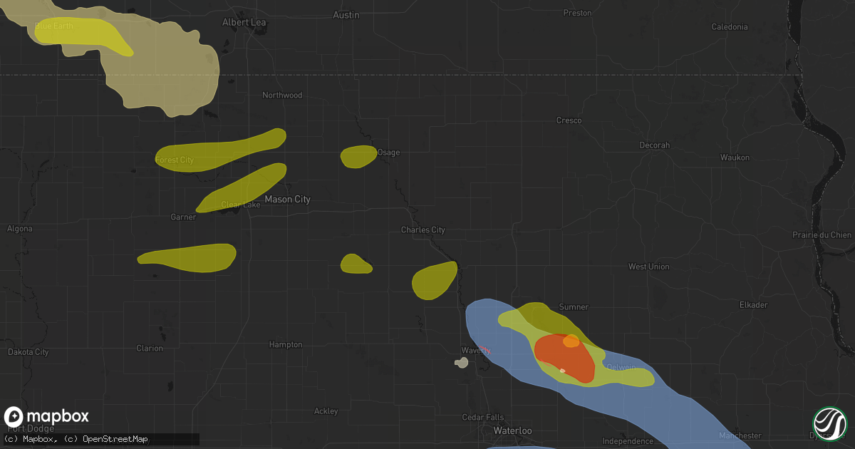 Hail map in Charles City, IA on August 7, 2026