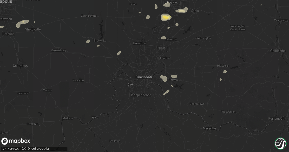 Hail map in Cincinnati, OH on August 7, 2026