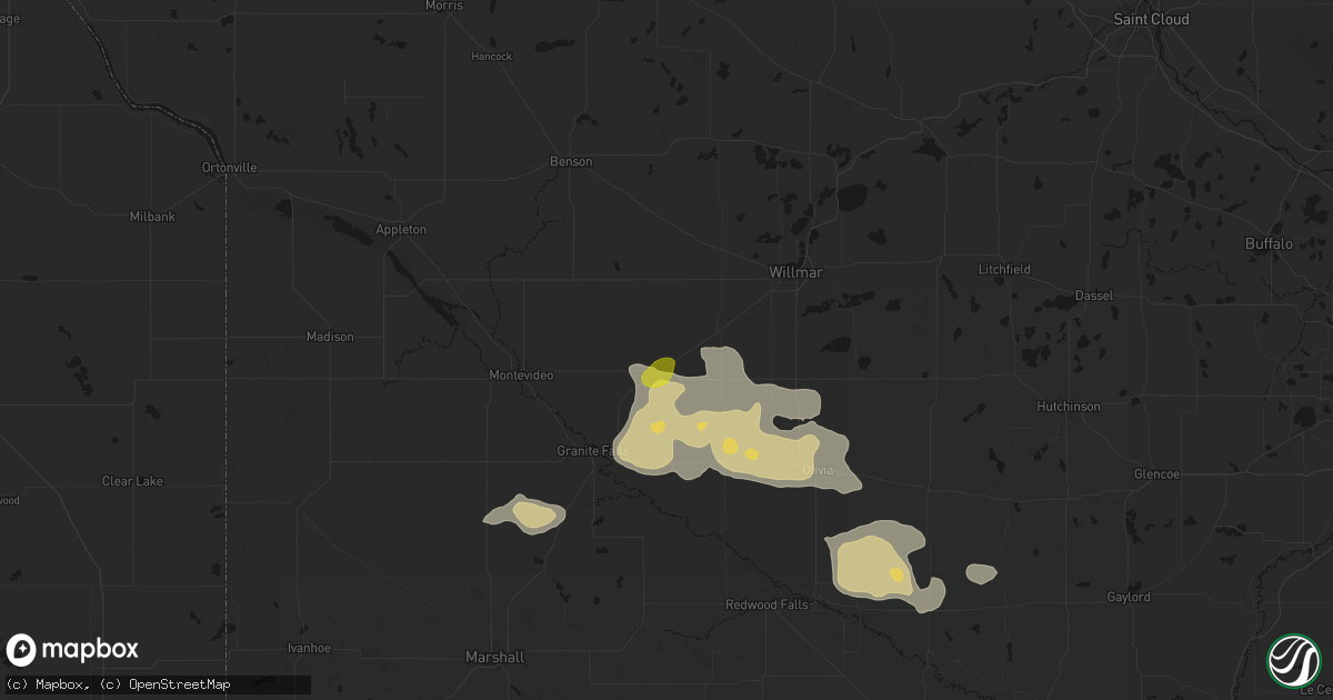 Hail map in Clara City, MN on August 7, 2026