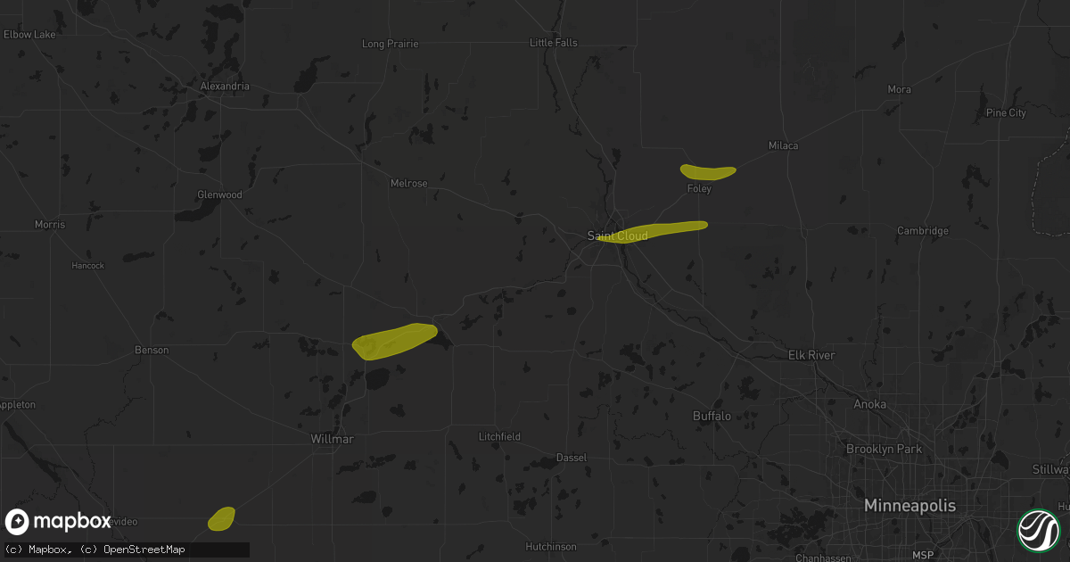 Hail map in Cold Spring, MN on August 7, 2026