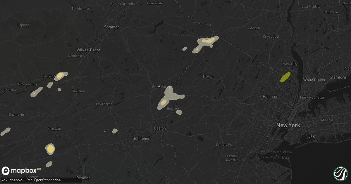 Hail map in Columbia, NJ on August 7, 2026
