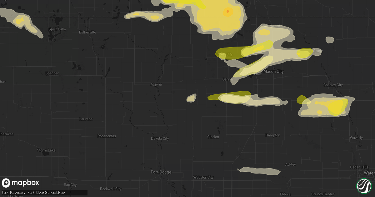 Hail map in Corwith, IA on August 7, 2026