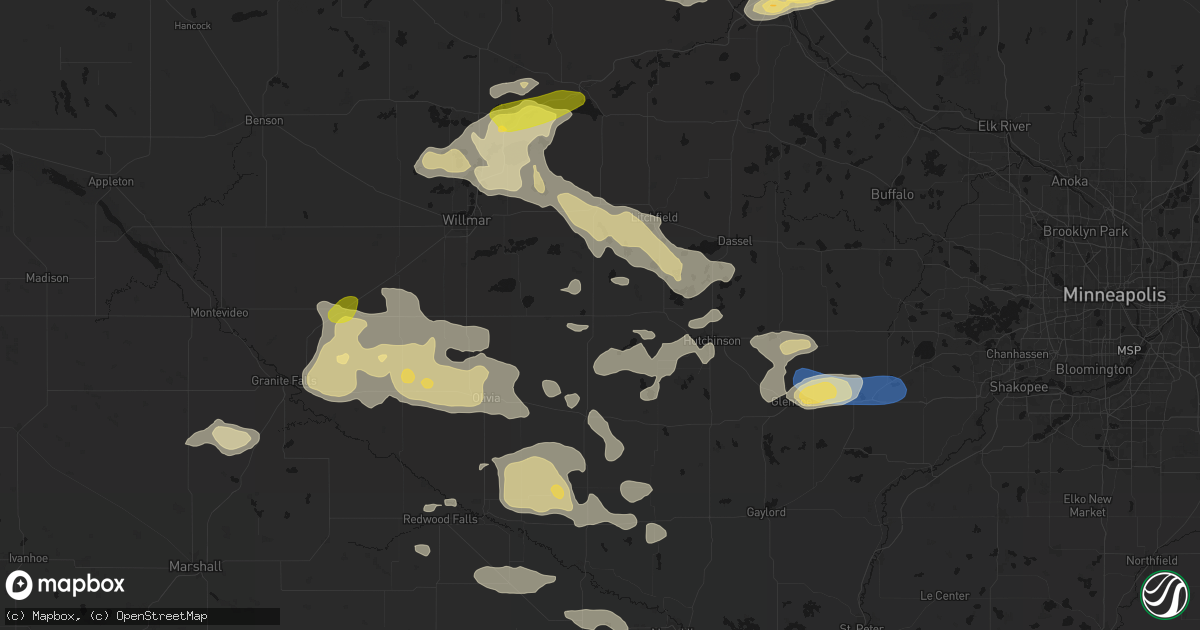 Hail map in Cosmos, MN on August 7, 2026