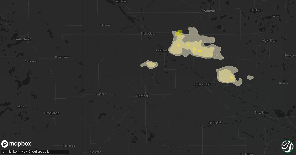 Hail map in Cottonwood, MN on August 7, 2026