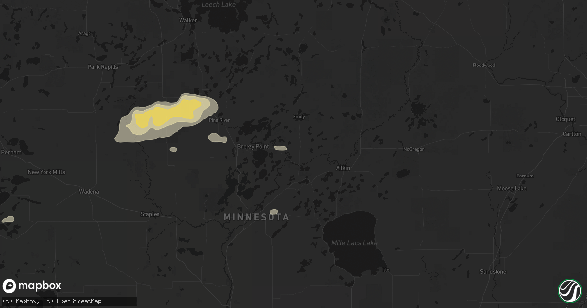 Hail map in Crosby, MN on August 7, 2026