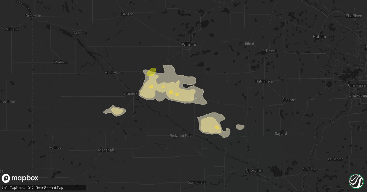 Hail map in Danube, MN on August 7, 2026
