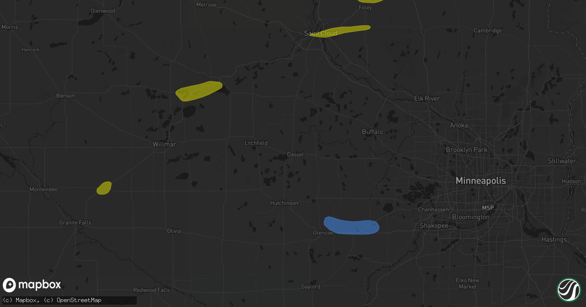 Hail map in Dassel, MN on August 7, 2026
