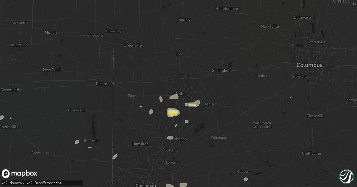 Hail map in Dayton, OH on August 7, 2026