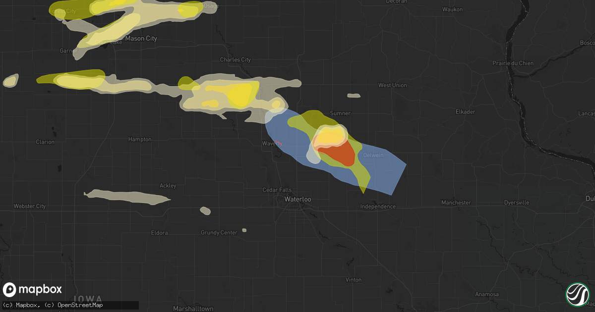 Hail map in Denver, IA on August 7, 2026