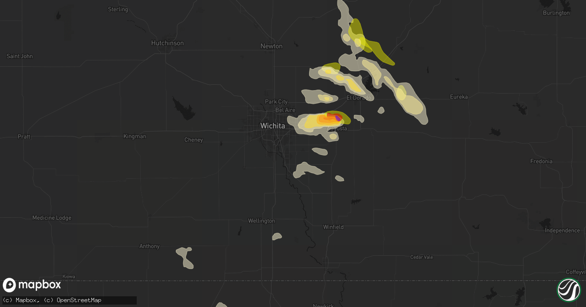 Hail map in Derby, KS on August 7, 2026