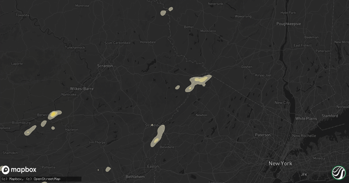 Hail map in Dingmans Ferry, PA on August 7, 2026