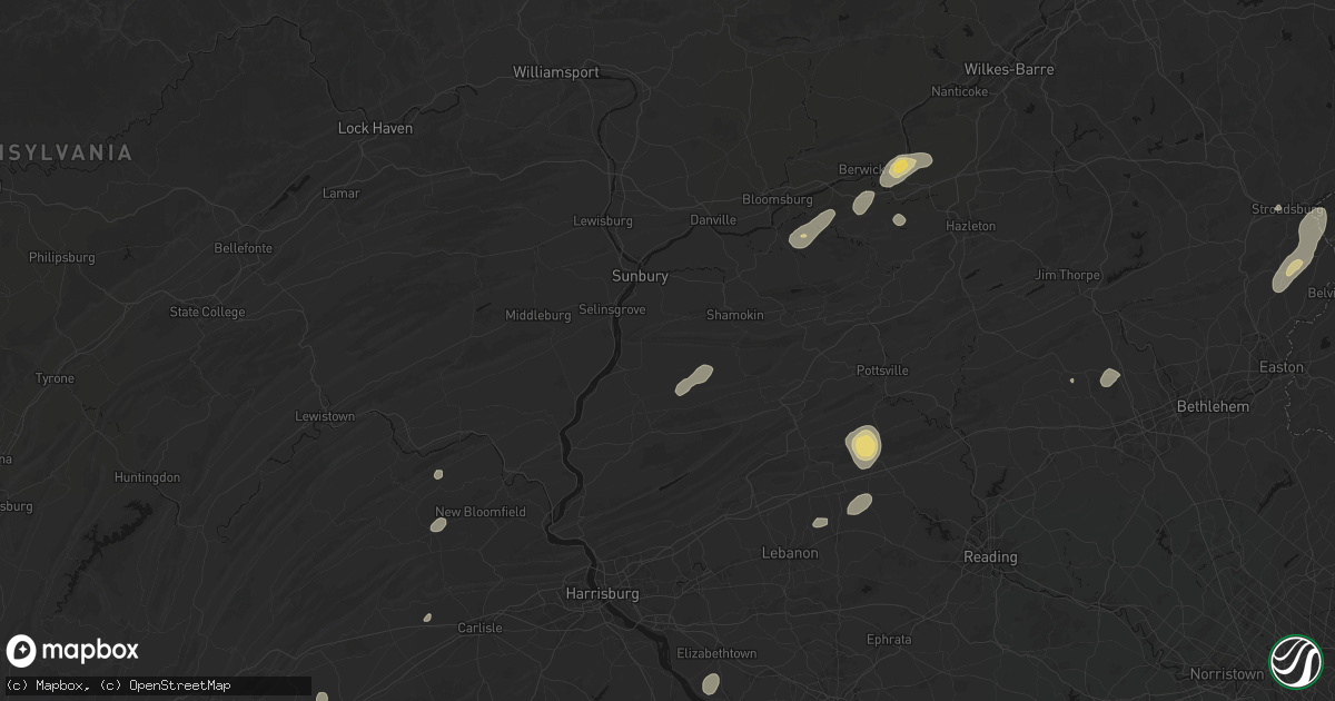 Hail map in Dornsife, PA on August 7, 2026