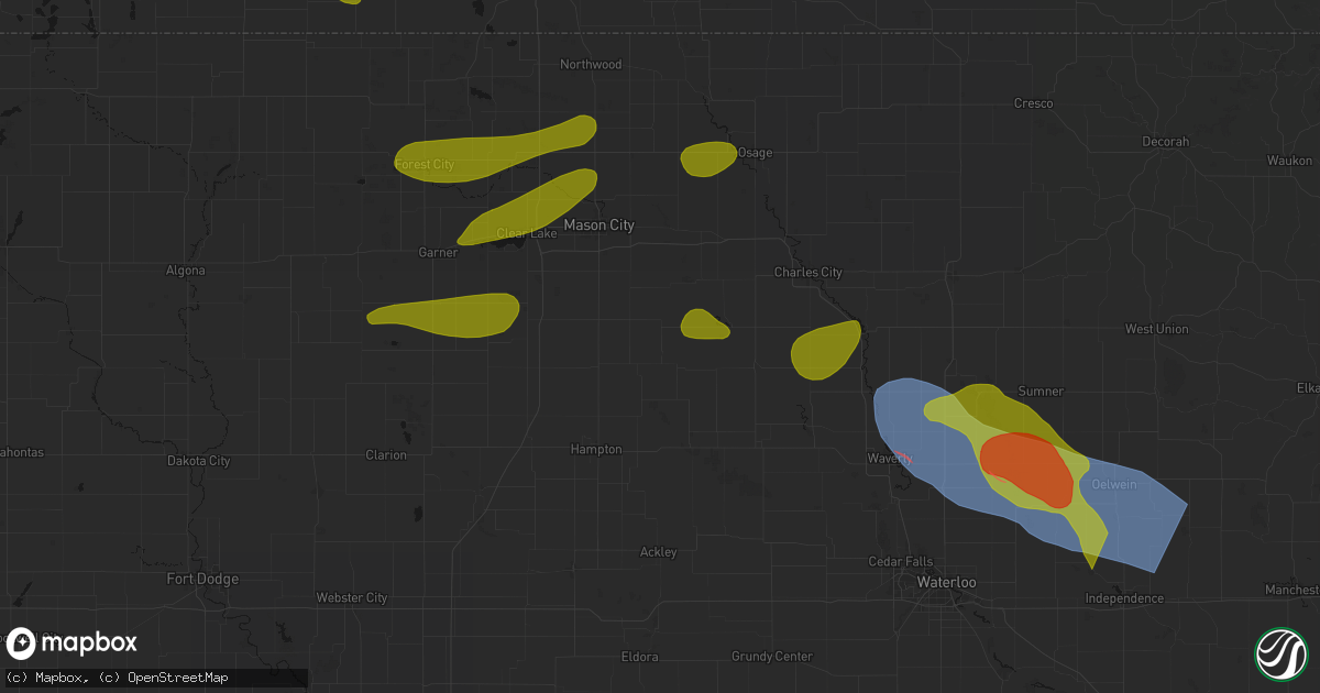 Hail map in Dougherty, IA on August 7, 2026