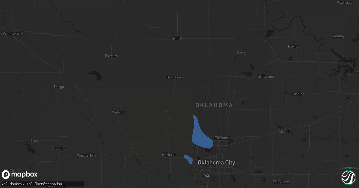 Hail map in Dover, OK on August 7, 2026