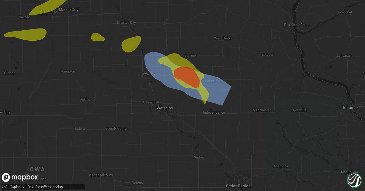 Hail map in Dunkerton, IA on August 7, 2026