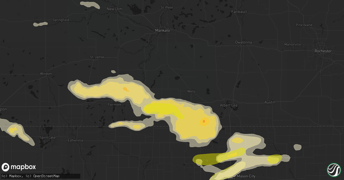 Hail map in Easton, MN on August 7, 2026