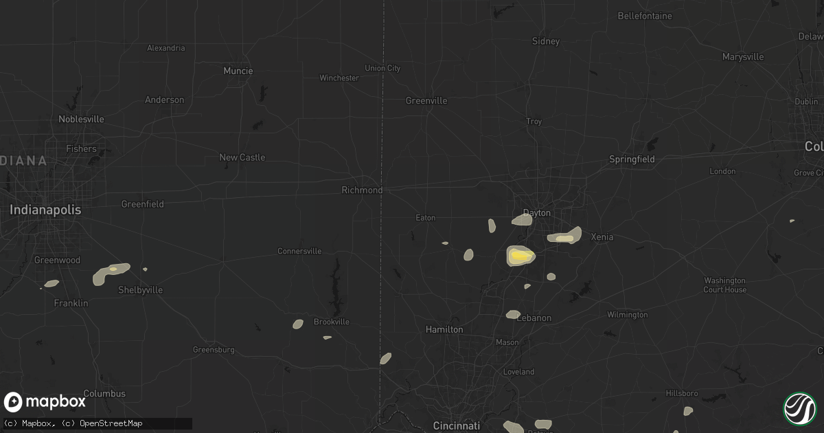 Hail map in Eaton, OH on August 7, 2026