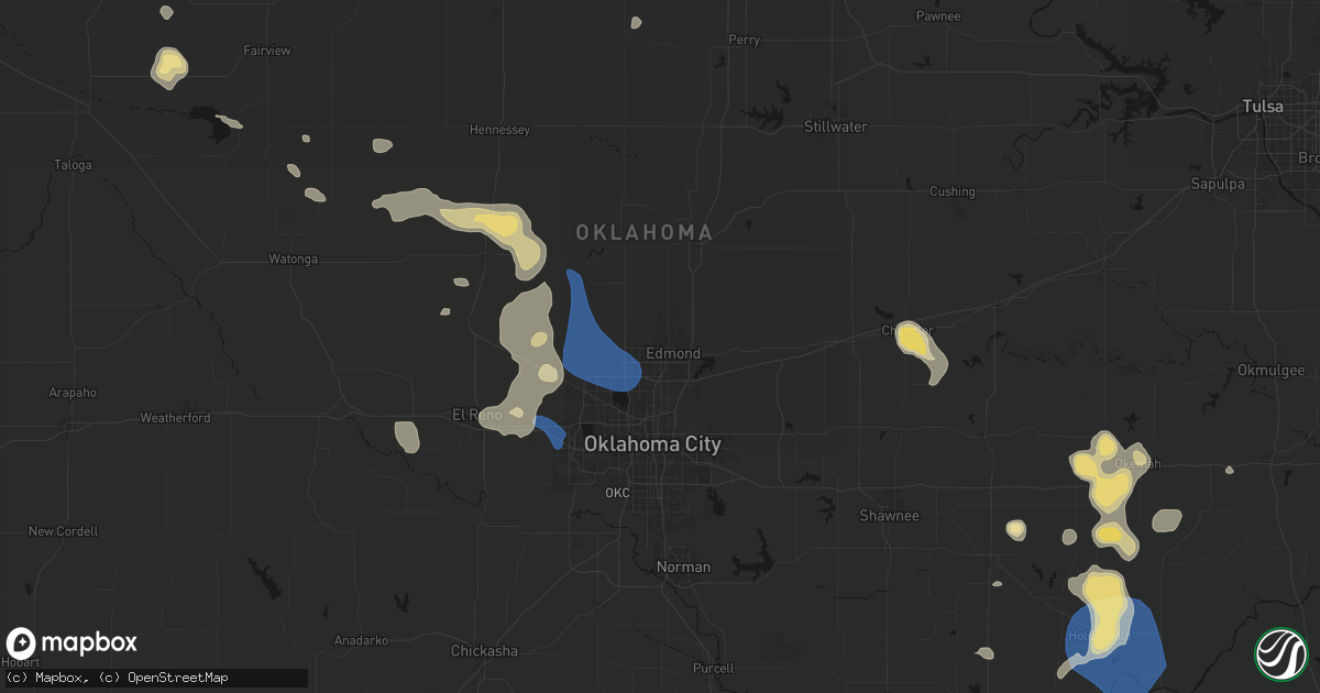 Hail map in Edmond, OK on August 7, 2026