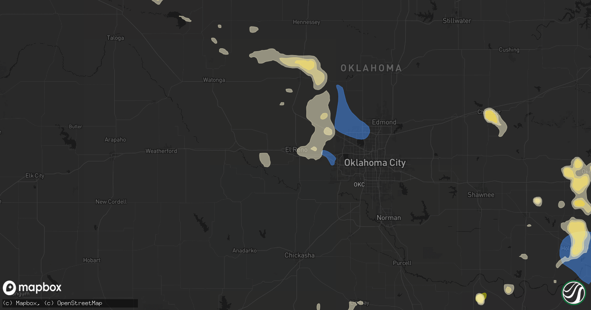 Hail map in El Reno, OK on August 7, 2026