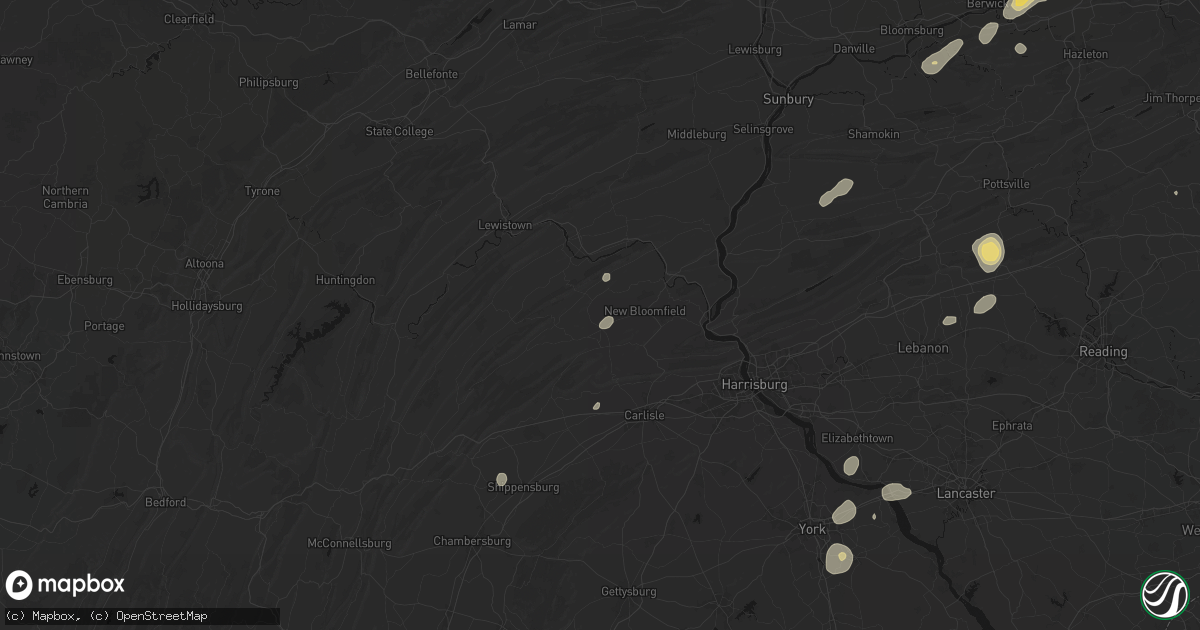 Hail map in Elliottsburg, PA on August 7, 2026