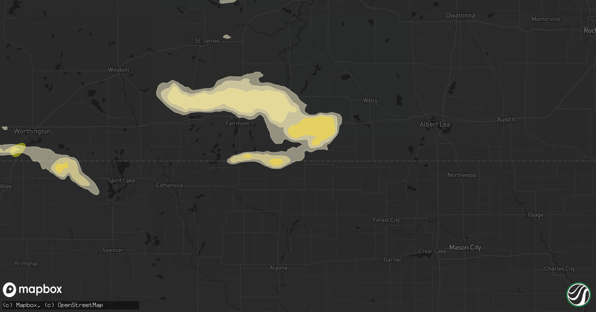 Hail map in Elmore, MN on August 7, 2026