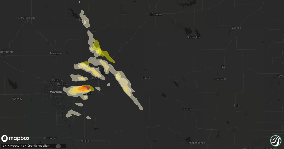 Hail map in Eureka, KS on August 7, 2026
