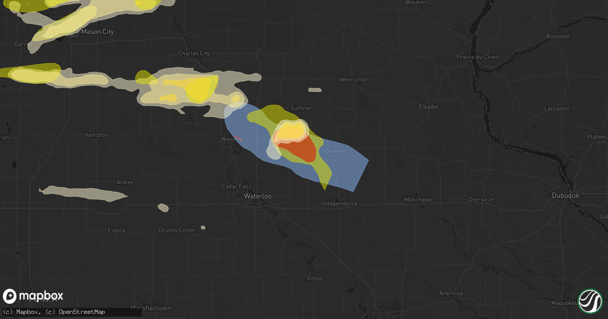 Hail map in Fairbank, IA on August 7, 2026