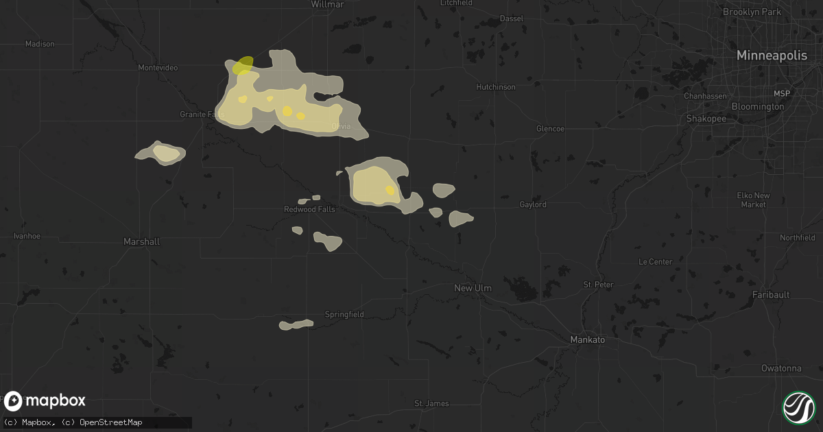 Hail map in Fairfax, MN on August 7, 2026