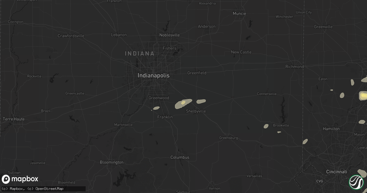 Hail map in Fairland, IN on August 7, 2026