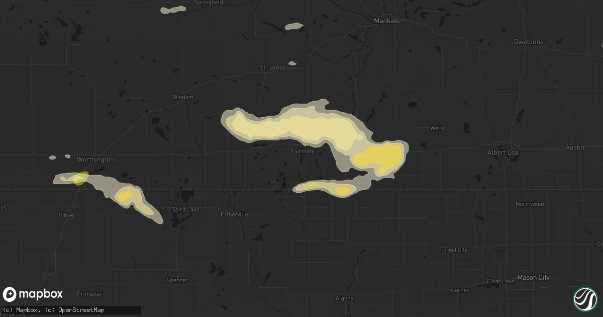 Hail map in Fairmont, MN on August 7, 2026