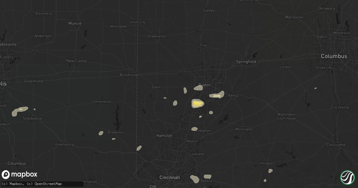 Hail map in Farmersville, OH on August 7, 2026