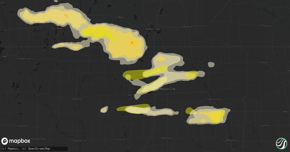 Hail map in Fertile, IA on August 7, 2026