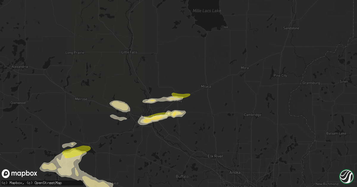 Hail map in Foley, MN on August 7, 2026