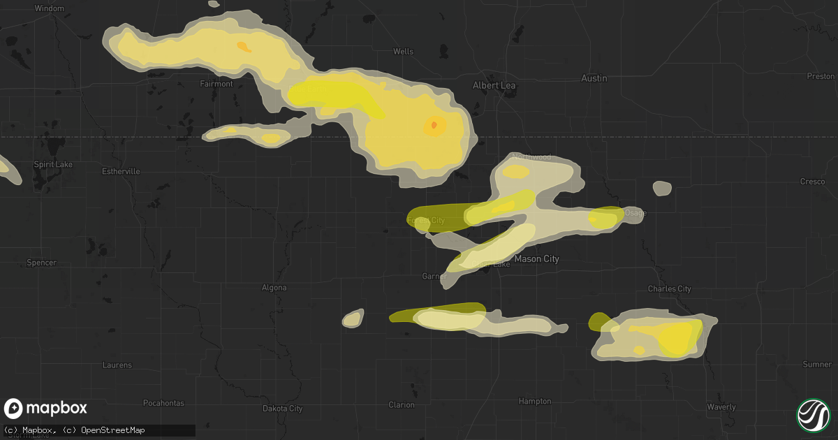 Hail map in Forest City, IA on August 7, 2026