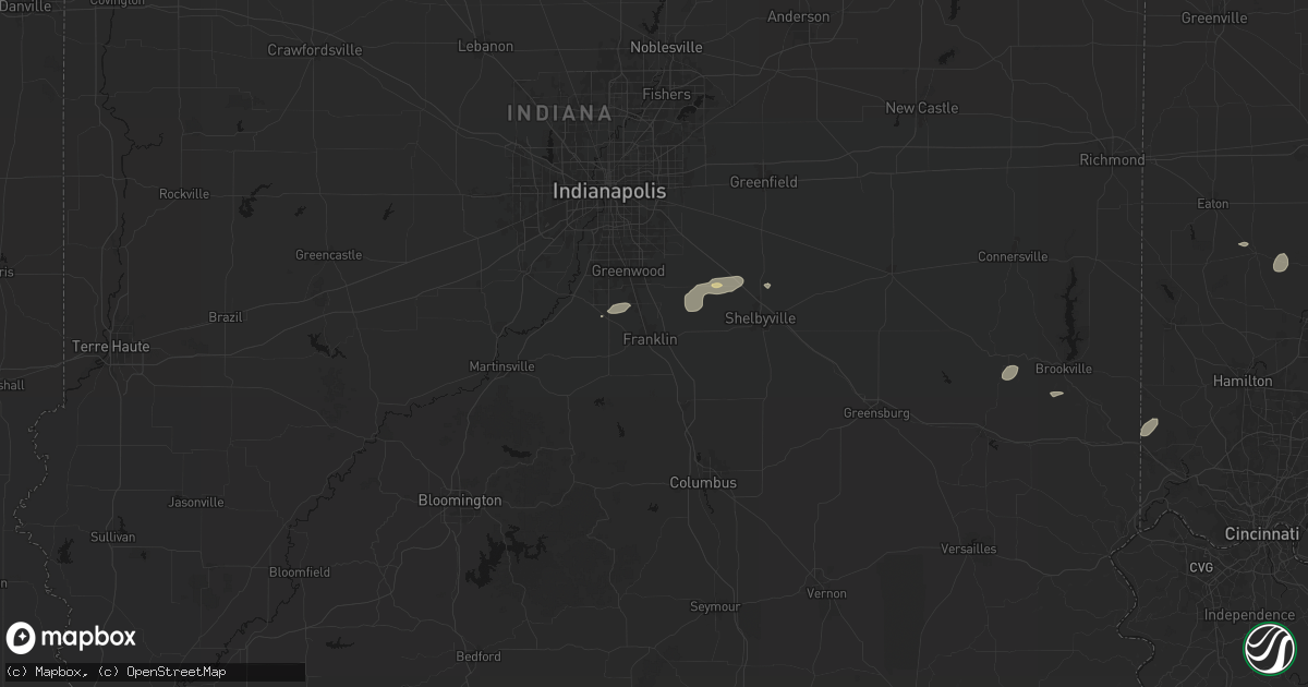 Hail map in Franklin, IN on August 7, 2026