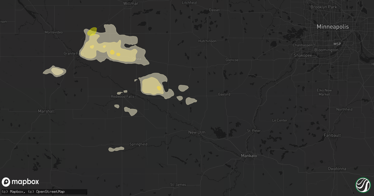 Hail map in Gibbon, MN on August 7, 2026