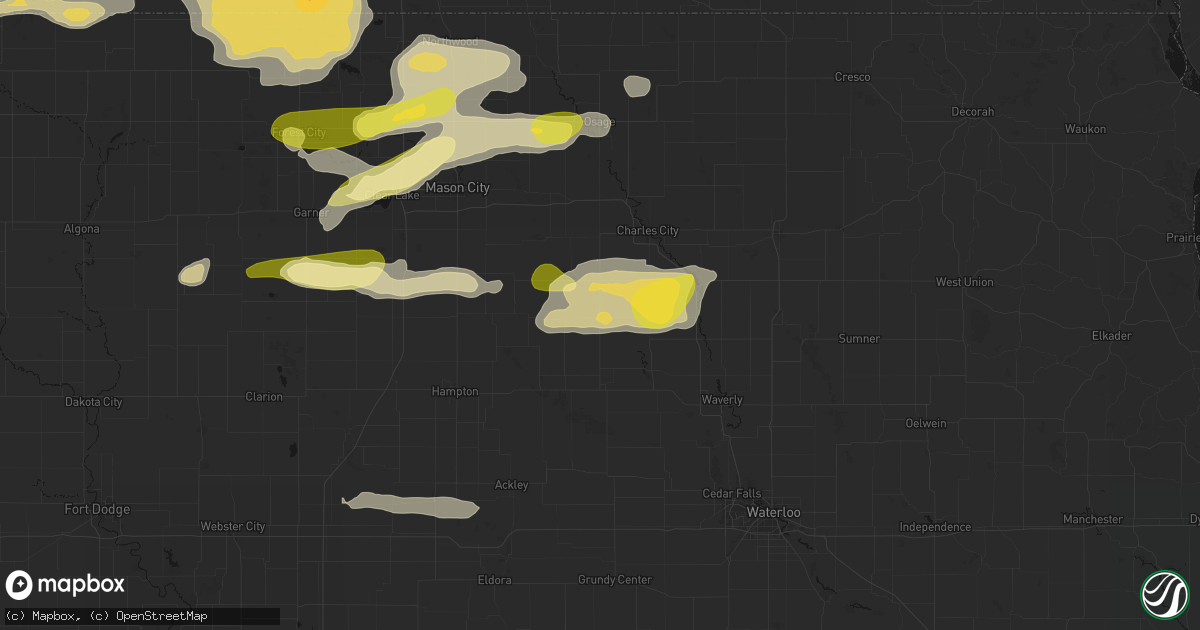 Hail map in Greene, IA on August 7, 2026