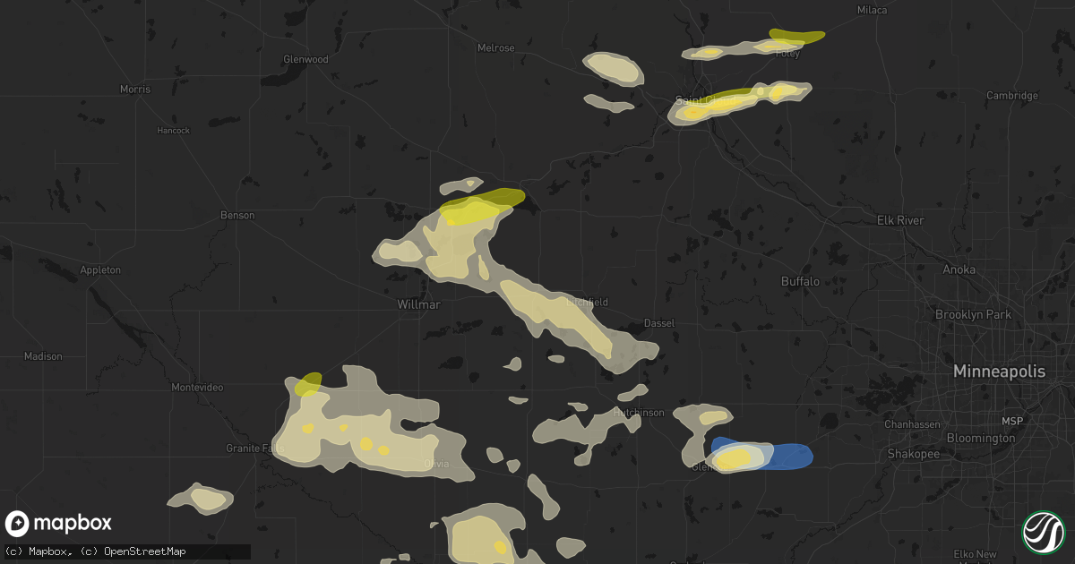 Hail map in Grove City, MN on August 7, 2026