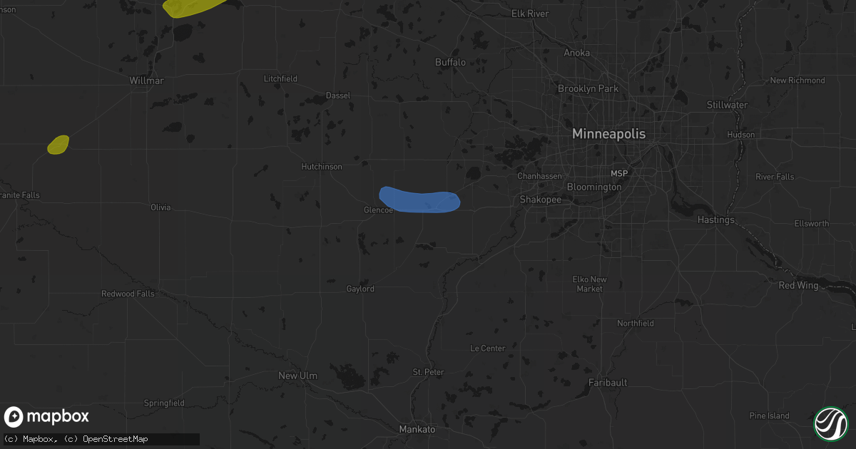 Hail map in Hamburg, MN on August 7, 2026